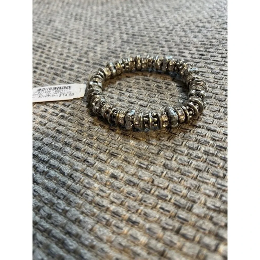 Bracelet Womens Silver New Crystal Rondelle Stretch Beaded Shimmer